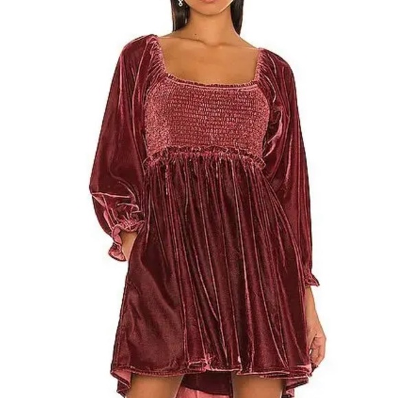 Free People Daphne Burgundy Velvet Backless Dress size M - Picture 2 of 6